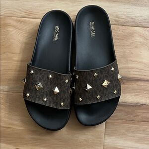 MICHAEL Michael Kors Brown and Gold Studded Sandals
